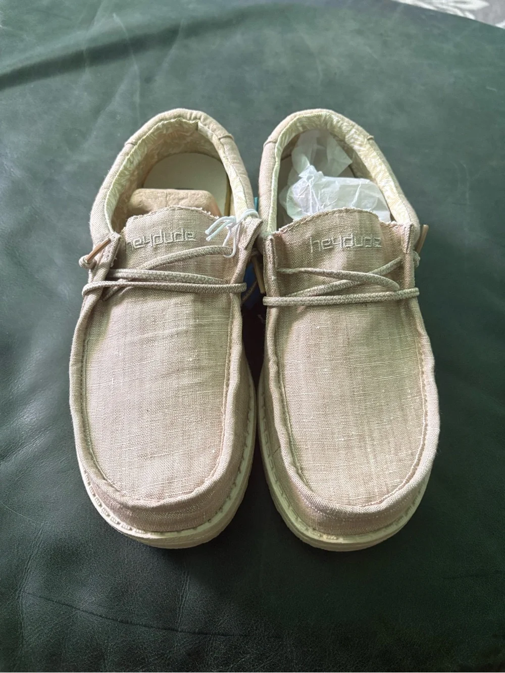 Hey Dude Light Beige Canvas Slip-On Moccasins